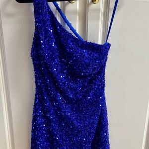 Royal Blue Sequin One Shoulder Dress